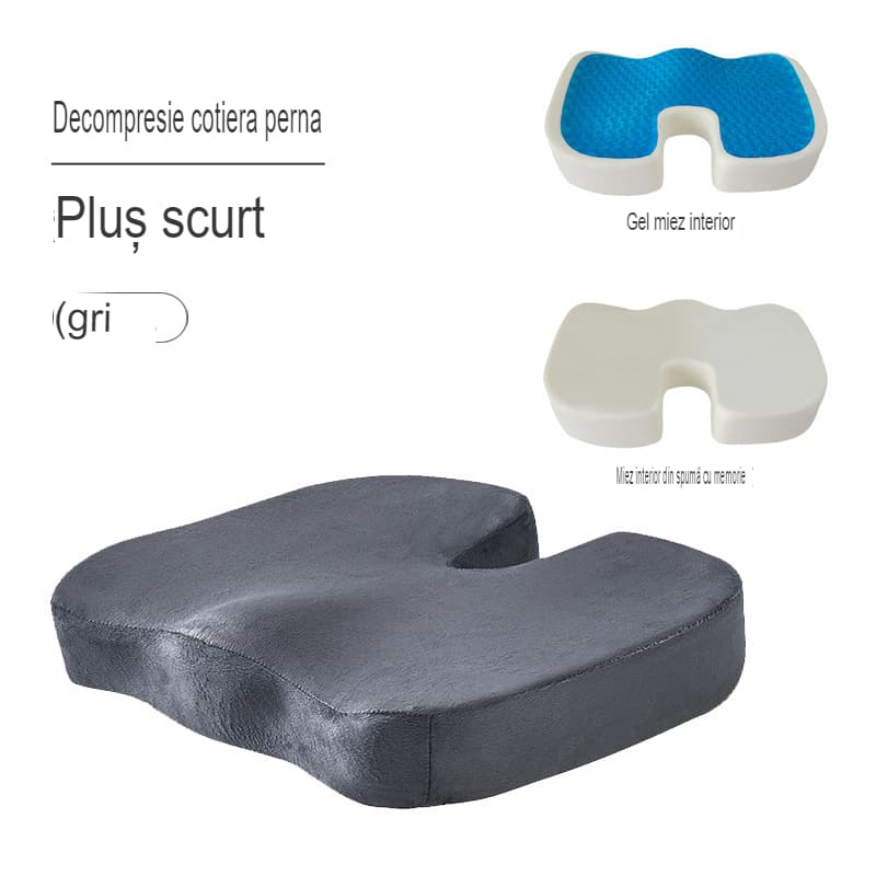 Perna ortopedica pentru sezut din spuma cu memorie si gel racoritor Arvada ErgoSupport, dimensiuni 45x35x7cm cm, husa detasabila din catifea foarte moale, design U, gri