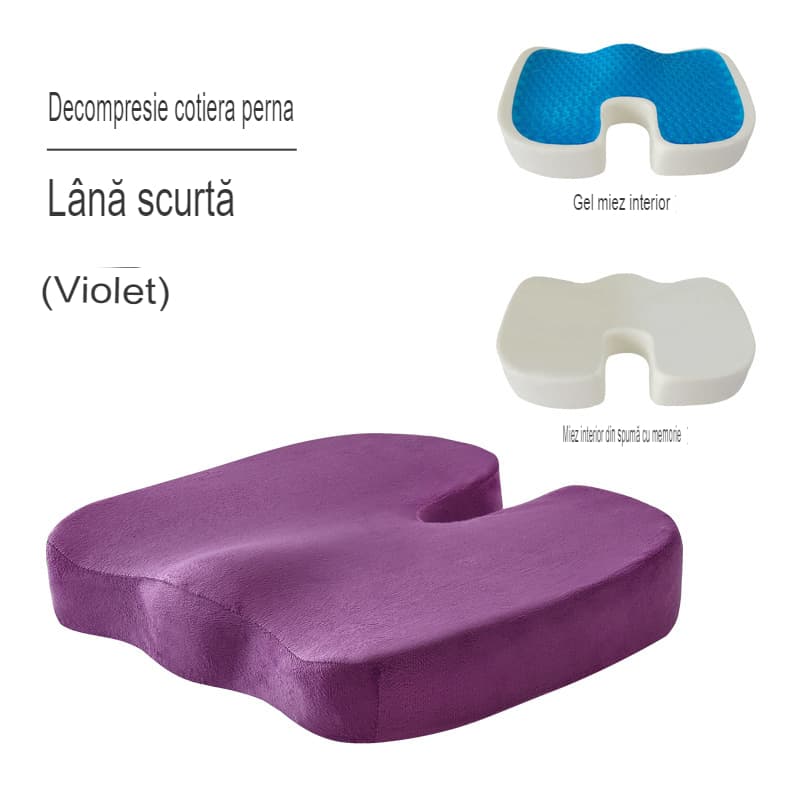 Perna ortopedica pentru sezut din spuma cu memorie si gel racoritor Arvada ErgoSupport, dimensiuni 45x35x7cm cm, husa detasabila din catifea foarte moale, design U, violet