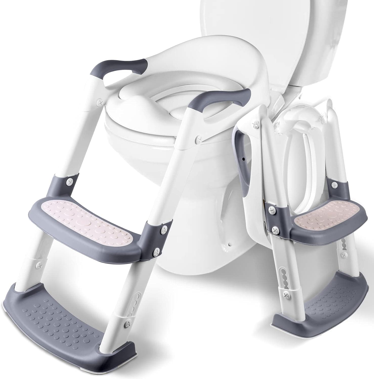 Reductor WC cu Scara SUMMER BABY , antiderapant, pentru copii cu varsta pana la 10 ani, protectie impotriva stropilor, pliabil, 2 trepte, reglabil pe inaltime, 38 x 40 x 47 cm, manere de sustinere, gri