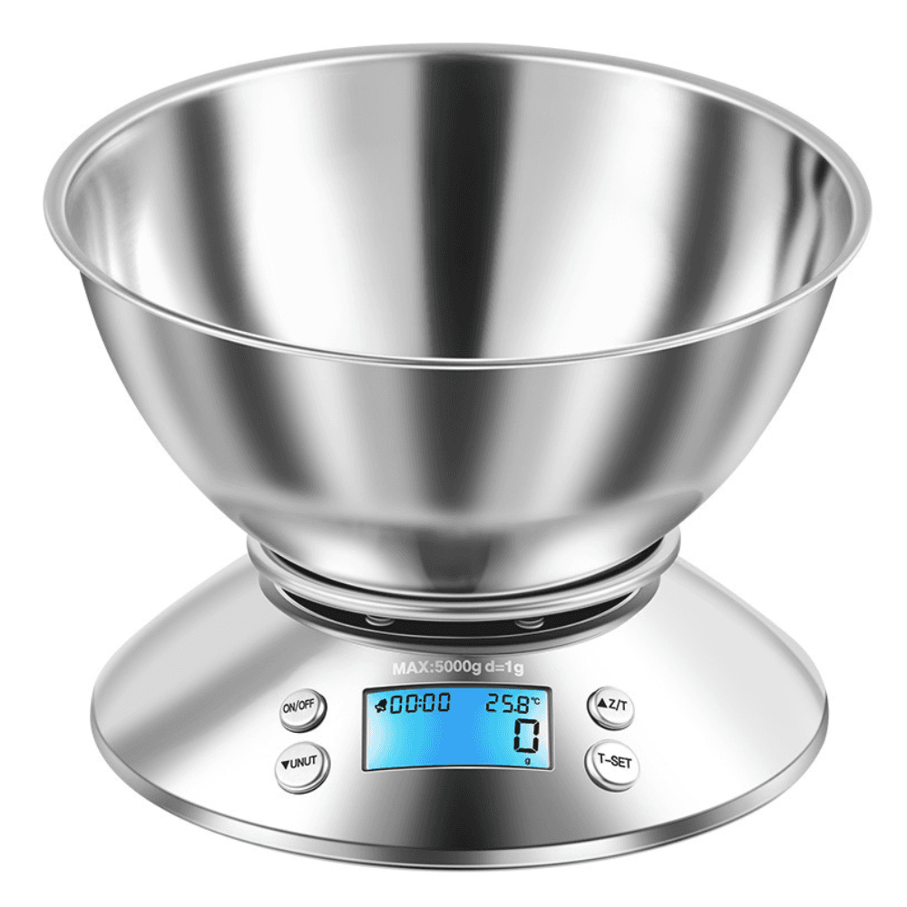 Cantar de bucatarie Arvada® SmartWeigh XF-07, Display iluminat, Functie tara, Functie temperatura, dimensiune 20x20x15cm 3 Kg, Full Inox