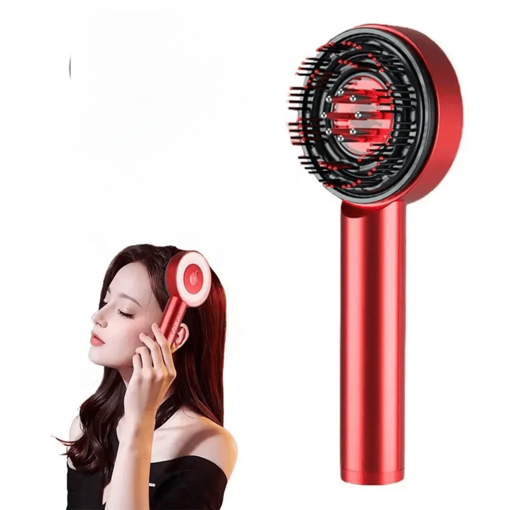 Perie pentru par cu aplicator de ser pentru scalp Arvada® ScalpCare XYT 0801, Functie de Masaj, Infrarosu, Pentru Regenerare si Cresterea parului, Tratament anticadere par, Absorbtie rapida a tratamentelor, USB, Baza sterilizare, rosu