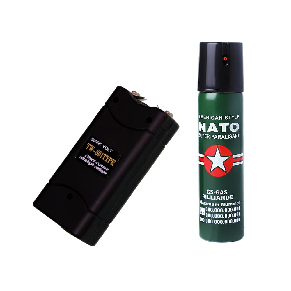 Set autoaparare, electrosoc 800T si spray NATO 60 ml
