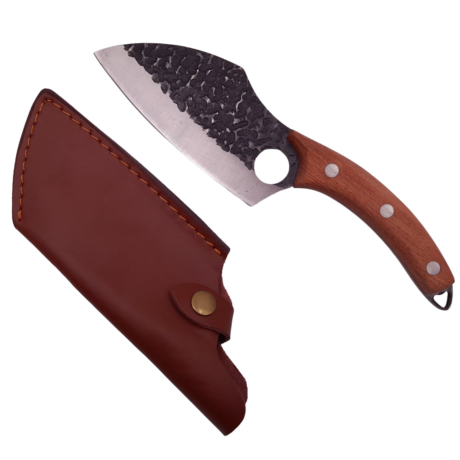 Cutit-satar, japonez, DEPOX®, forjat manual, full tang 27 cm, otel inoxidabil, maner lemn, husa piele