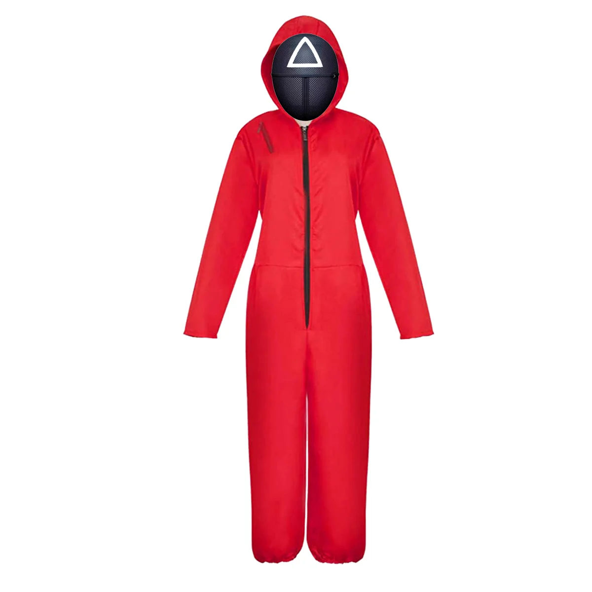 Costum pentru copii, Jocul Calamarului, Triunghi, rosu, masca inclusa, 7-9 ani, 120-130