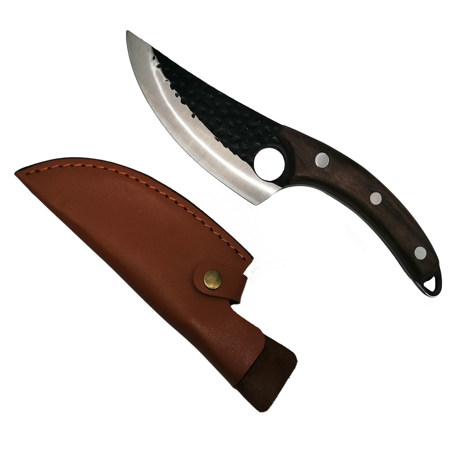 Cutit japonez lucrat manual DEPOX®, otel inoxidabil, 27.5 cm, teaca inclusa, Negru