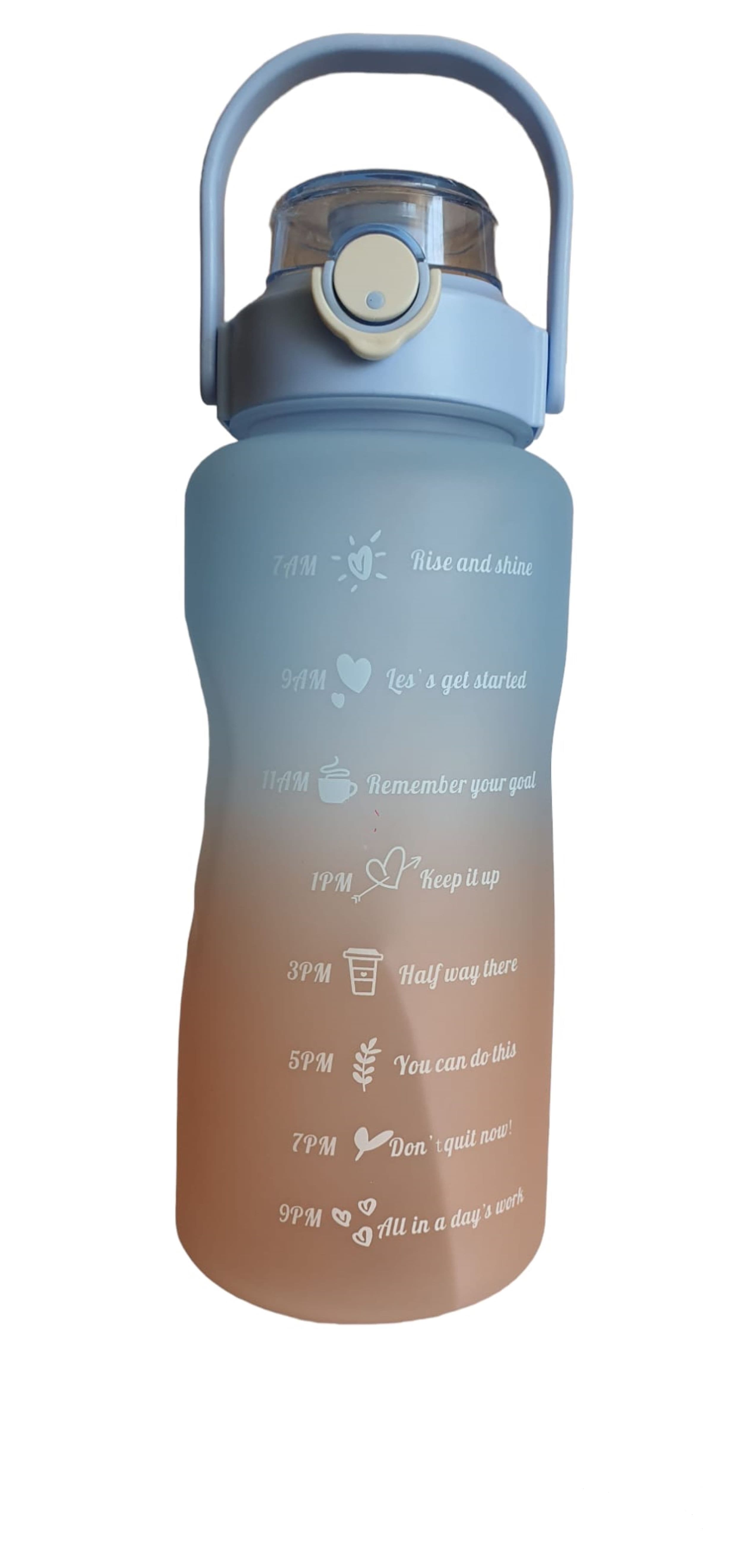 Sticla portabila motivationala plastic/tritan cu pai si marcator timp 2l pt sala,parcuri,scoala ,fitness,calatorii, albastru/portocaliu