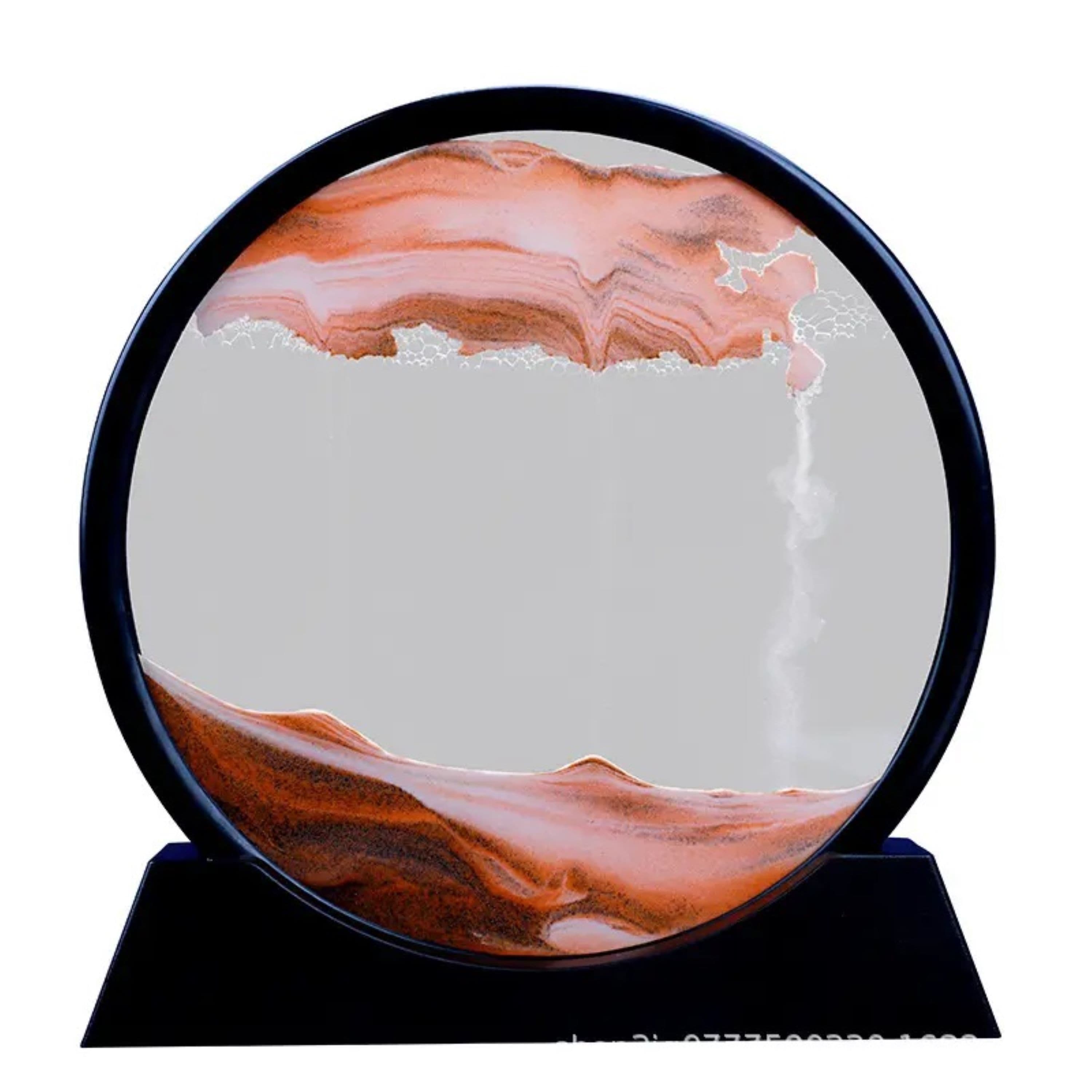 Decoratiune casa, birou tip clepsidra, sticla/nisip 3D, 18X19,5 cm, rosu/negru