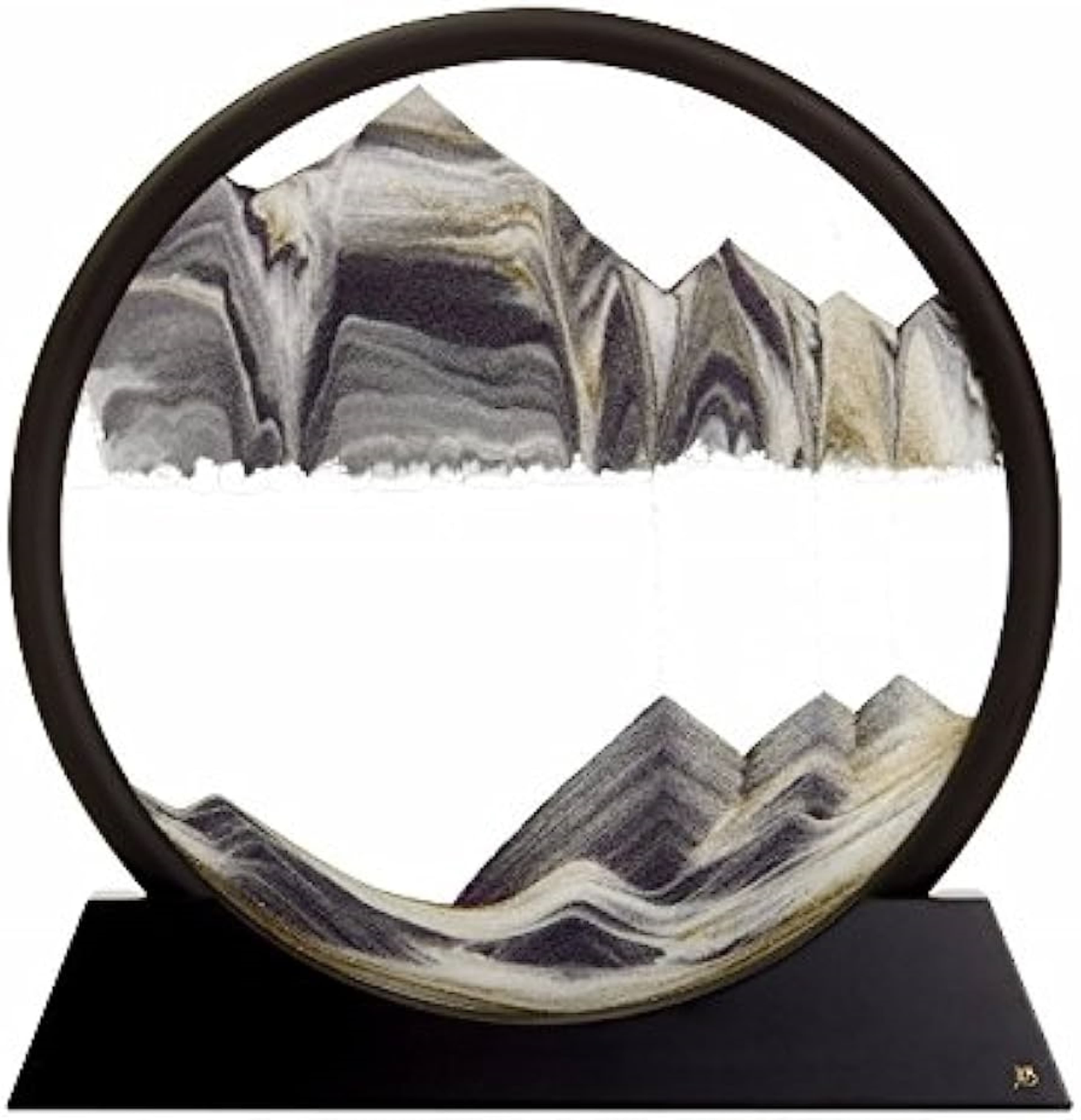 Decoratiune casa, birou tip clepsidra, sticla/nisip 3D, 18X19.5 cm, alb/negru