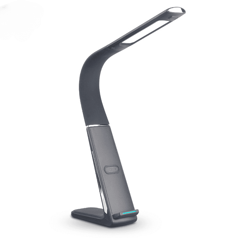 Lampa de birou cu LED SML TX 75, incarcare wireless 10W telefon IOS sau Android , port USB 5V/2.1A, protectie ochi, brat flexibil reglabil 180˚ aprindere si reglare intensitate prin gesturi, design modern, pretabil office sau acasa, 40x6.5x50 cm,  neagra