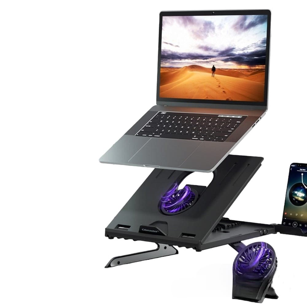 Stand pentru laptop Tronsmart  HY-AP9001 cu ventilator detasabil, ergonomic care asigura o ventilare eficienta si un unghi de inclinare reglabil, compatibil cu dimensiuni ale ecranului pana in 15,6 inch, dimensiuni 28x28x22.55 cm, negru